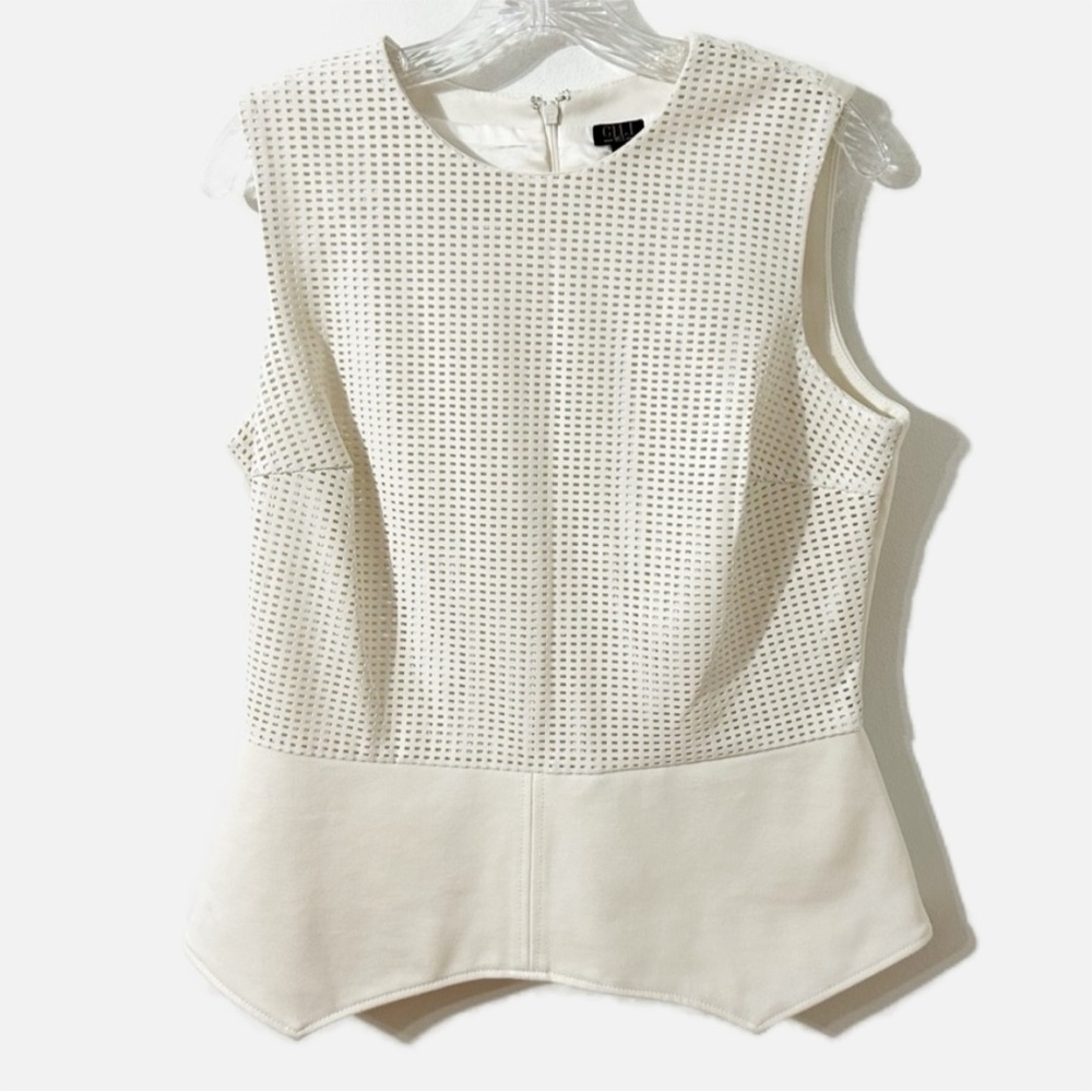 G.I.L.I. Got It Love It Sleeveless Perforated Faux Leather Fabric Peplum Blouse